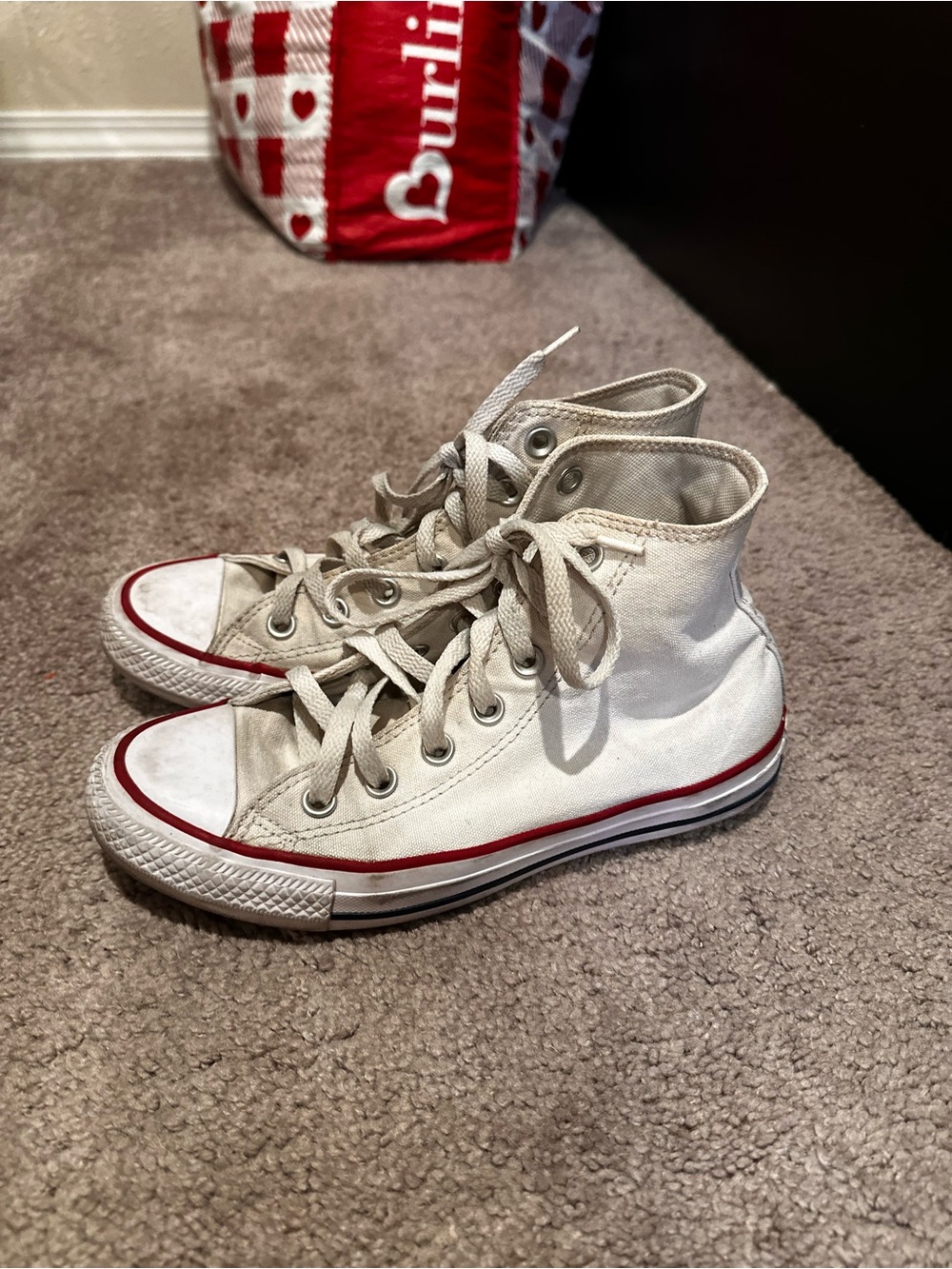 Converse White High-Top Sneakers with Red Trim